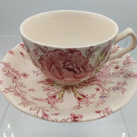 Johnson Bros Rose Chintz Cup & Saucer Set Hand Engraved Genuine Made In England - Picture 1 of 3